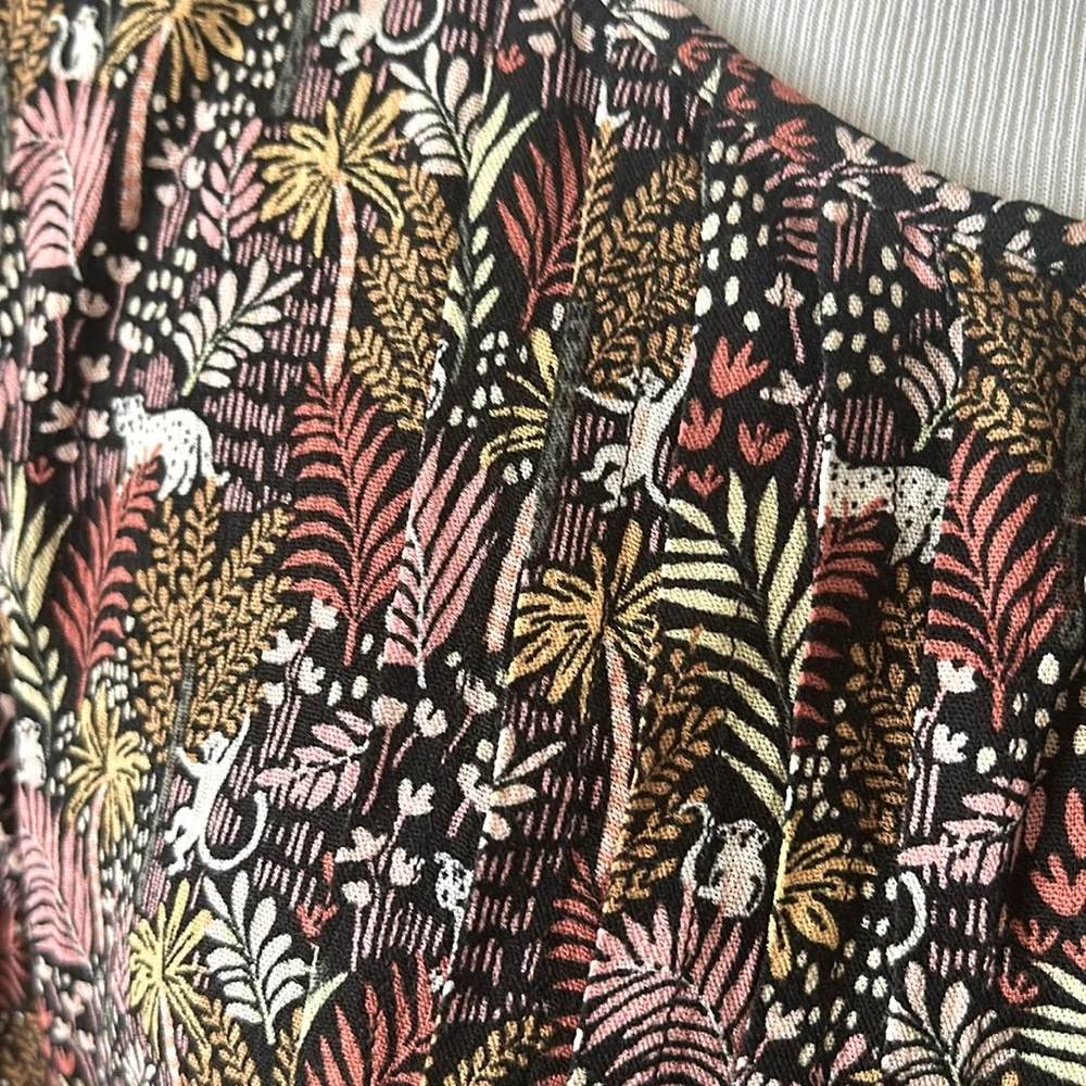 Ann Taylor LOFT Paradise Lost Jungle Safari Dress Pintuck Size Large Brown Pink - Picture 9 of 13